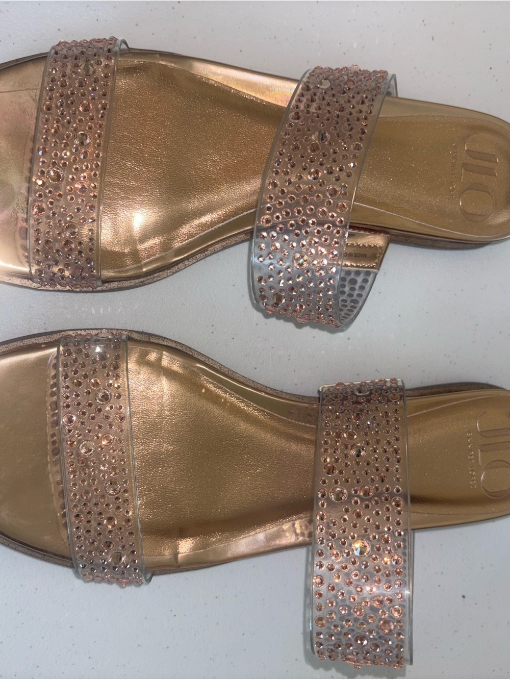 Jennifer Lopez Rose Gold Crystal Slide Sandals